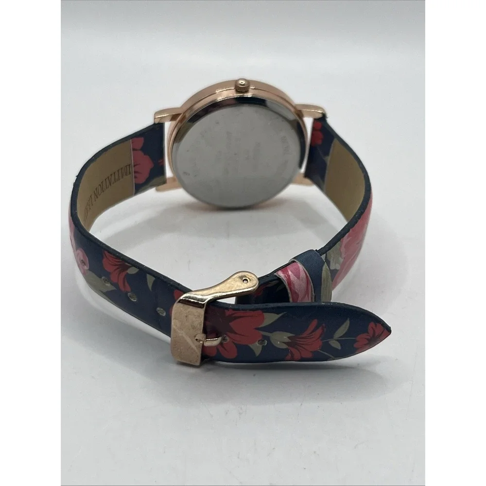 Women's Floral Band Quartz Watch‎ Rose Gold 35mm Case- New Battery